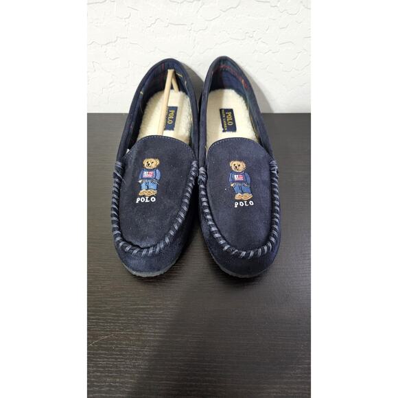 POLO RALPH LAUREN LADIES SIZE 11 Blue Slippers Moccasin Bear - Picture 1 of 4